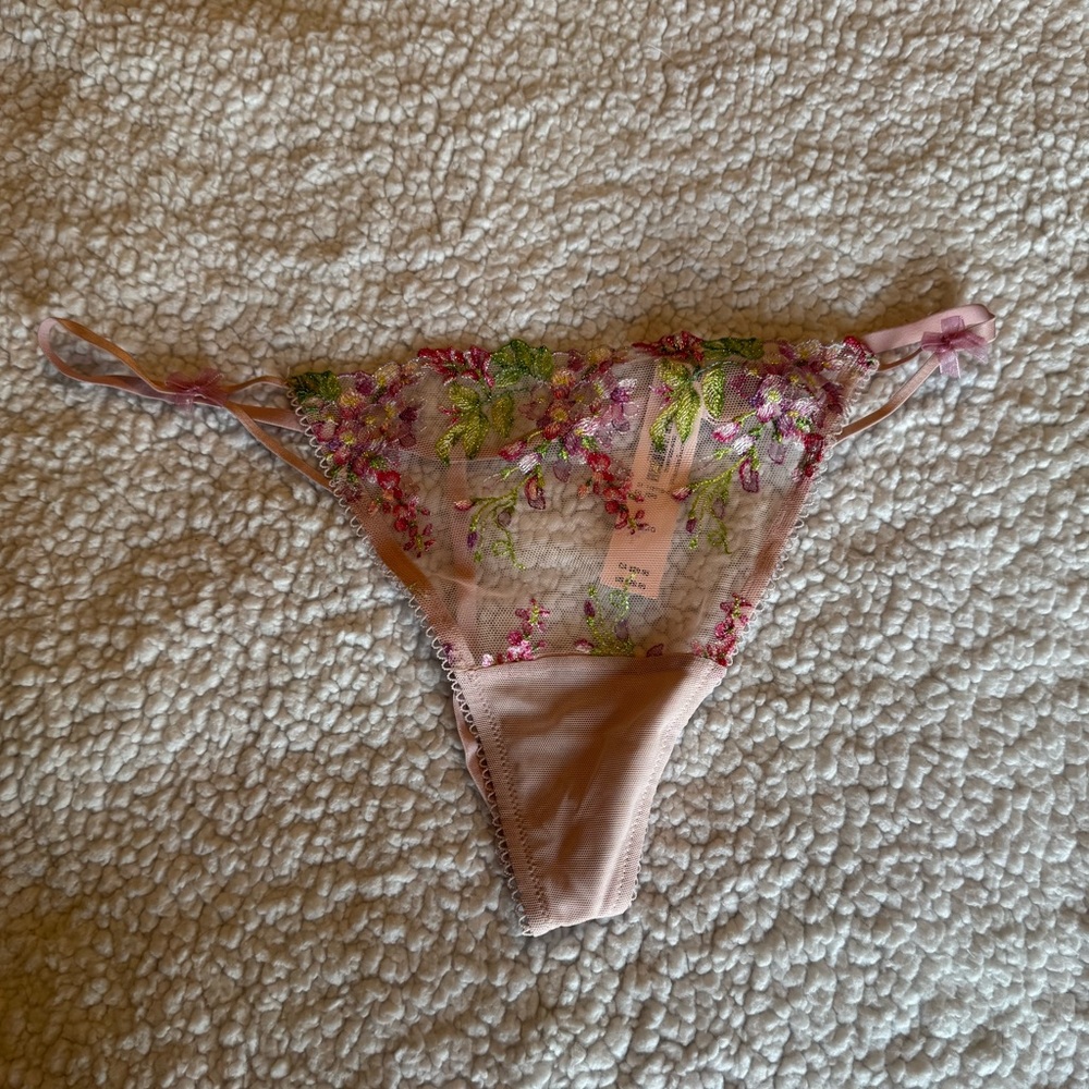 Victoria's Secret Pink, Green and Purple Floral Embroidered Lace thong
